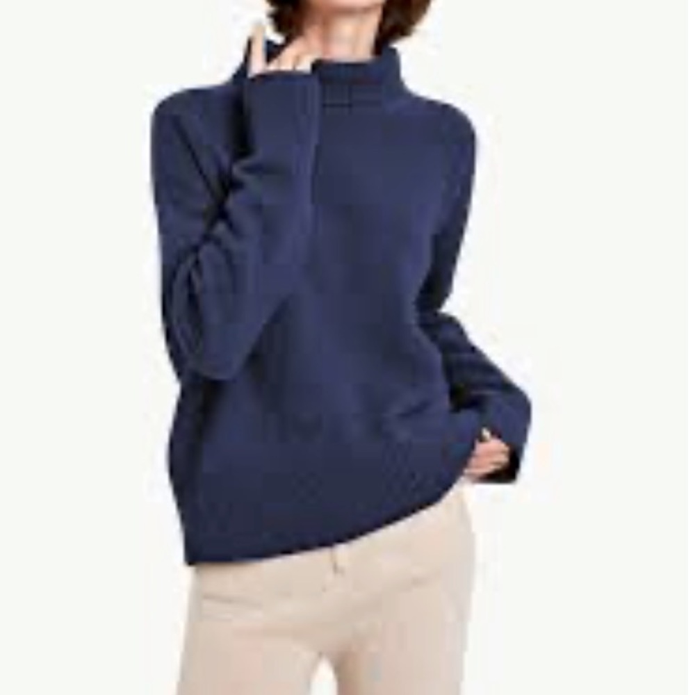 Don Rakow 💯 Cashmere Navy Blue Turtleneck Pullover Sweater Size L